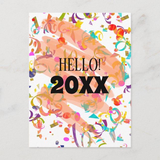 Colorful Confetti New Year Orange Squiggle Holiday Postcard (Front)