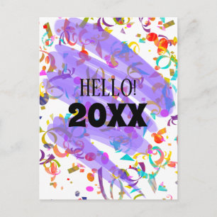 Colorful Confetti New Year Purple Squiggle Holiday Postcard
