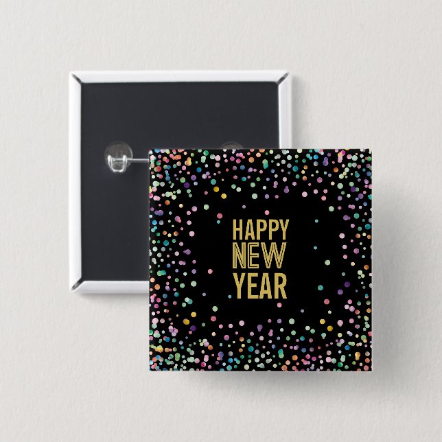 Colorful Confetti New Year's Eve Party Button Pin (Front & Back)