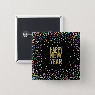 Colorful Confetti New Year's Eve Party Button Pin