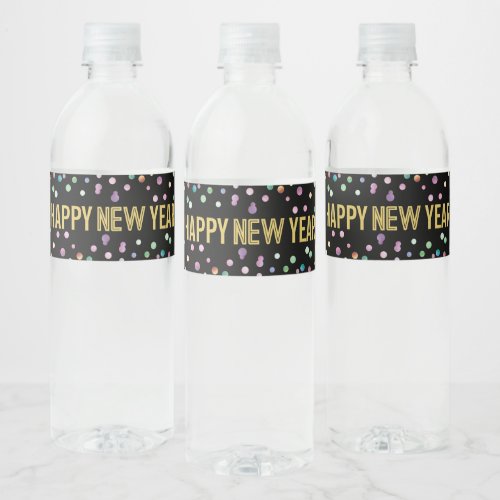 Colorful Confetti New Years Eve Party Favors Water Bottle Label