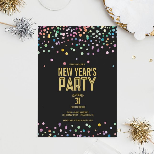 Colorful Confetti New Year's Eve Party Invitations (Creator Uploaded)