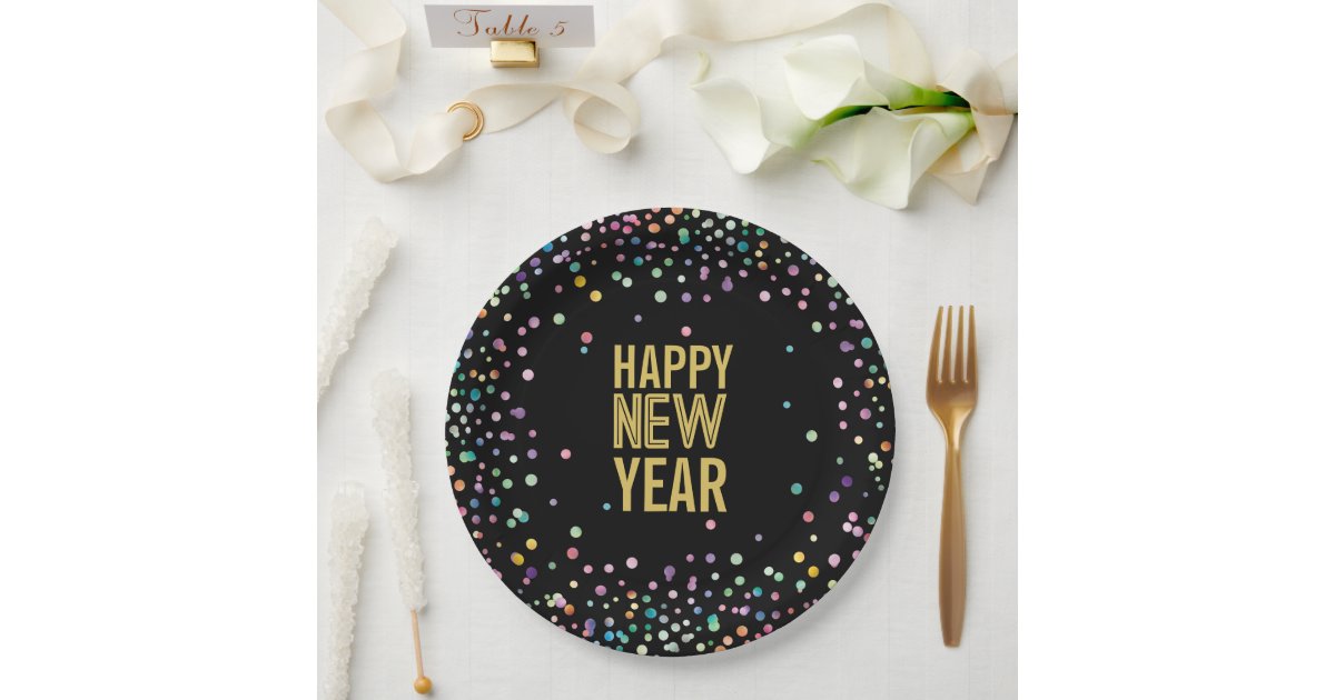Colorful Confetti New Year's Eve Party Paper Plates | Zazzle