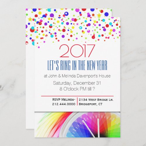 Colorful Confetti New Years Party Invitation