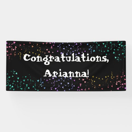 Colorful Confetti on Black Bold Congratulations Banner