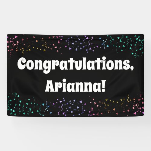 Colorful Confetti on Black Congratulations Banner