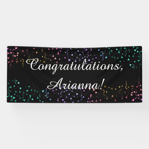 Colorful Confetti on Black Elegant Congratulations Banner