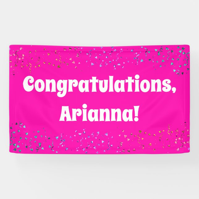 Colorful Confetti on Hot Pink Congratulations Banner (Horizontal)