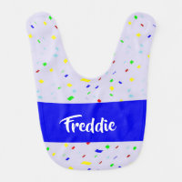 Colorful confetti on purple baby bib