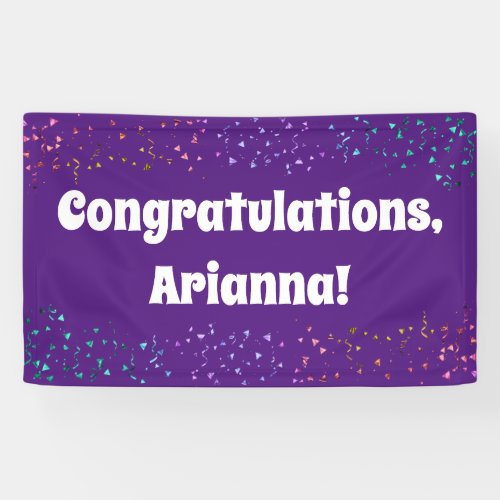 Colorful Confetti on Purple Congratulations Banner