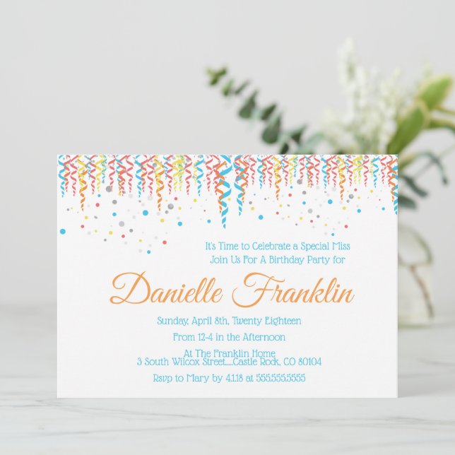 Colorful Confetti Party Invite (Standing Front)