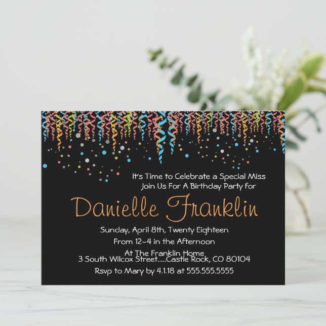 Colorful Confetti Party Invite (Standing Front)