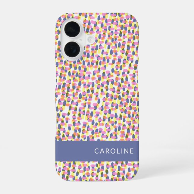 Colorful Confetti Pattern Blue Personalized Name  Iphone Case (Back)