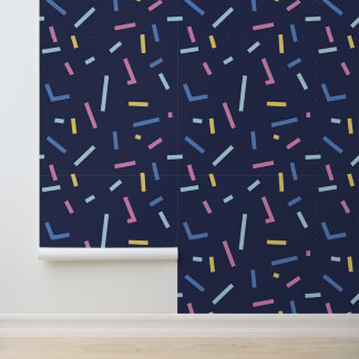 Colorful Confetti Pattern Navy Blue Wallpaper