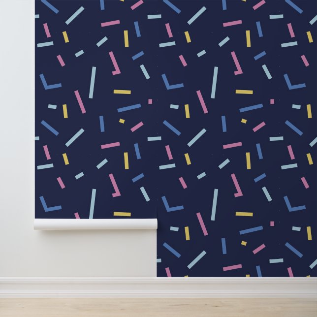 Colorful Confetti Pattern Navy Blue Wallpaper (Application)