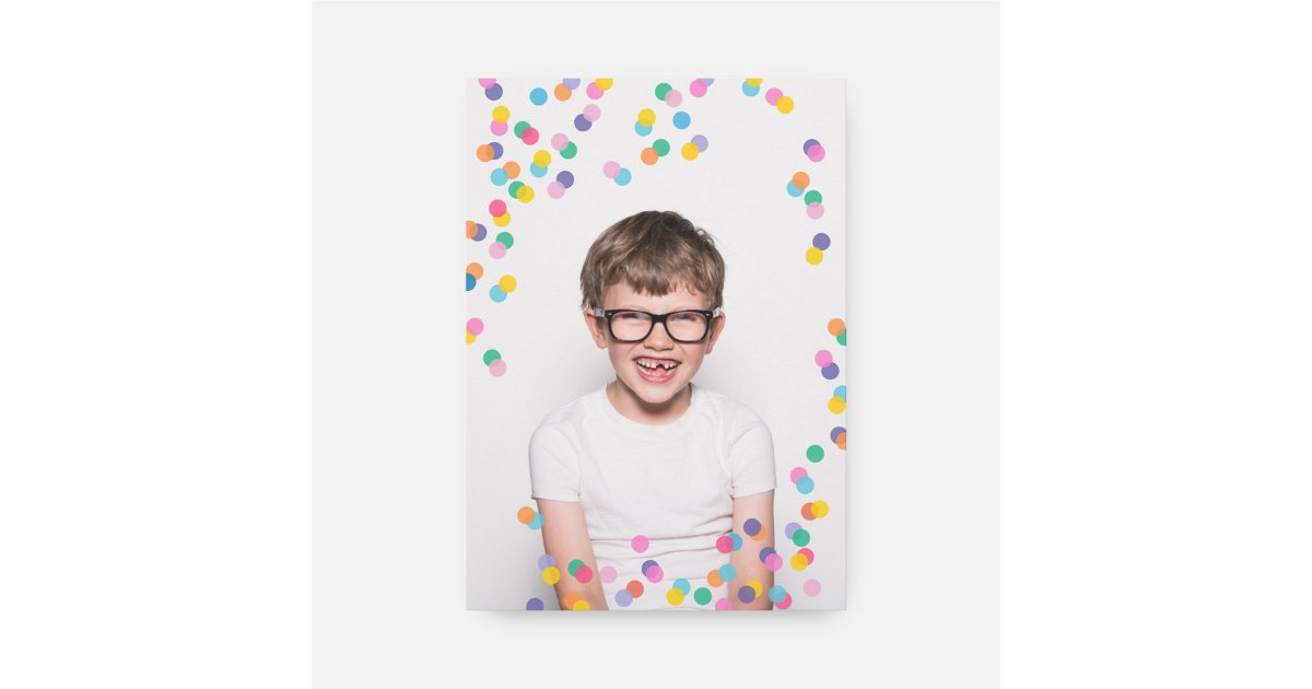 Colorful Confetti Photo Birthday Invitation | Zazzle