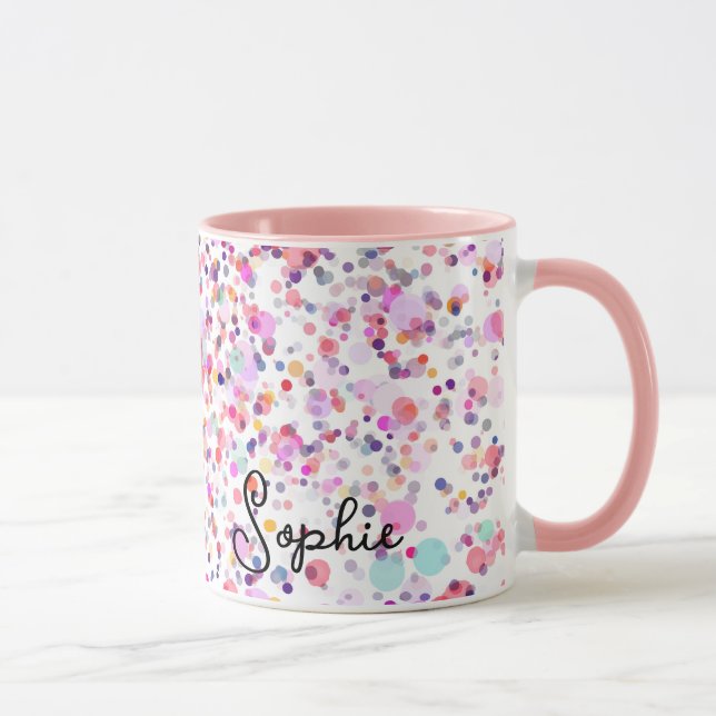 Colorful Confetti Pink Abstract Personalized Name Mug (Right)