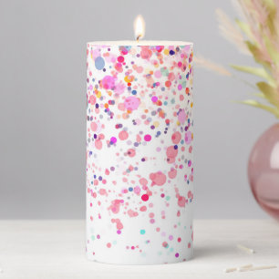 Colorful Confetti Pink Blue Purple Abstract Pillar Candle