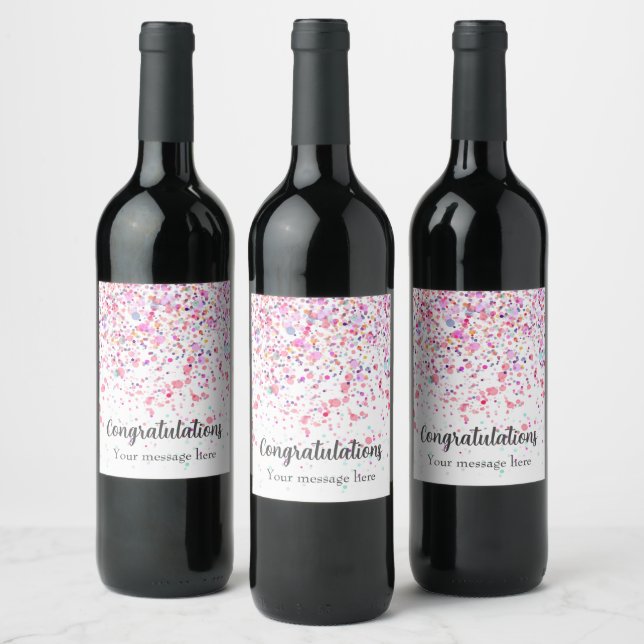 Colorful Confetti Pink Watercolor Personalized Wine Label (Bottles)