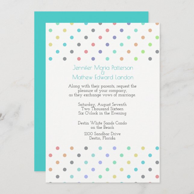 Colorful Confetti Polka Dot Wedding Invitation (Front/Back)