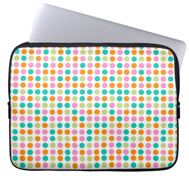 Colorful confetti polka dots retro 60s art laptop sleeve (Front)