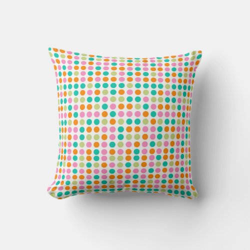 Colorful confetti polka dots retro 60s art throw pillow