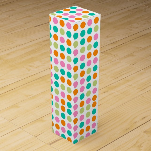Colorful confetti polka dots retro 60s art  wine box (Front)