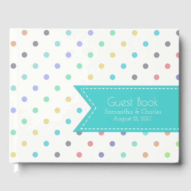 Colorful Confetti Polka Dots Wedding Guest Book (Front)