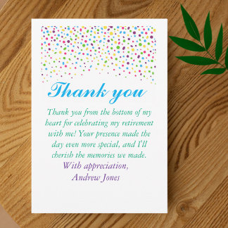 Colorful Confetti Retirement Party  Thank You Card