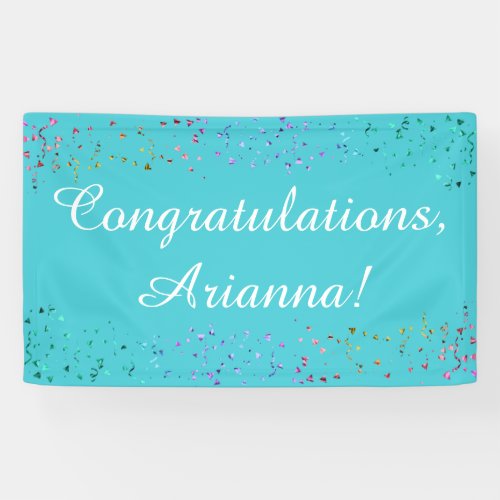 Colorful Confetti Script Congratulations Turquoise Banner