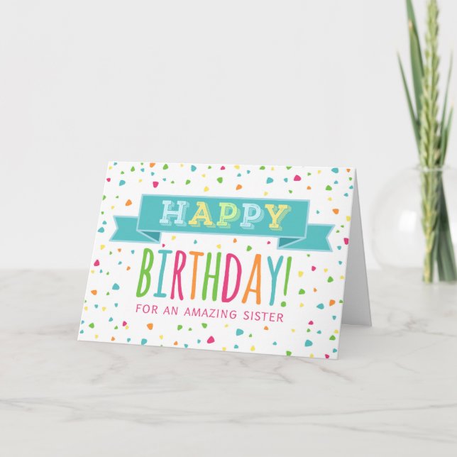 Colorful Confetti Sister Birthday Card (Front)