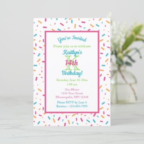 Colorful Confetti Sprinkles  Birthday Party Invitation