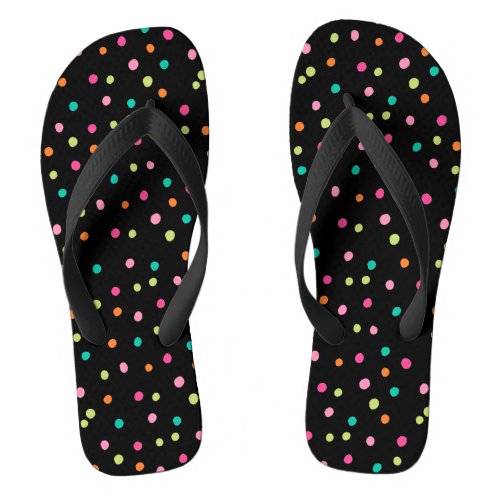 Colorful confetti sprinkles polka dot rainbow pop flip flops
