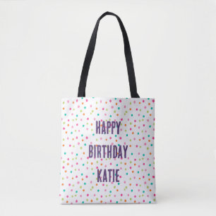 Colorful confetti sprinkles polka dot rainbow tote bag