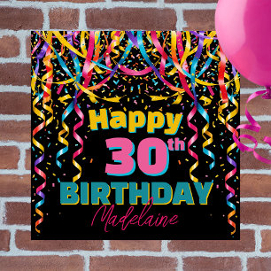 Colorful Confetti Streamers 30th Birthday Party Poster