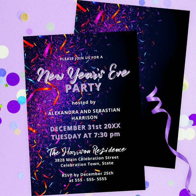 Colorful Confetti Streamers New Year's Eve Party Invitation (Creator Uploaded)