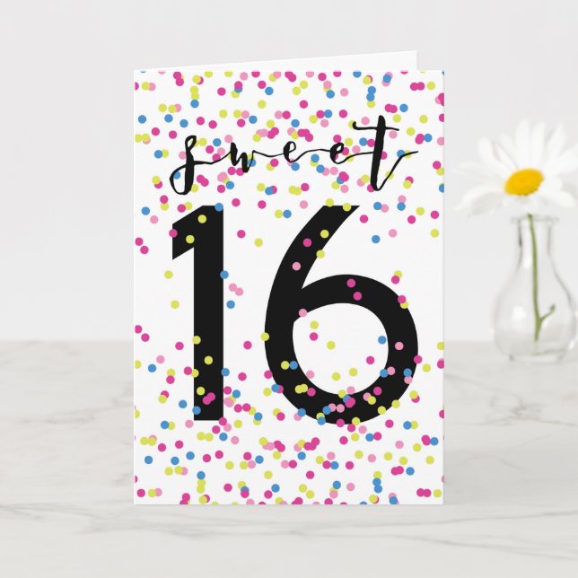Colorful Confetti Sweet 16  Card (Small Plant)
