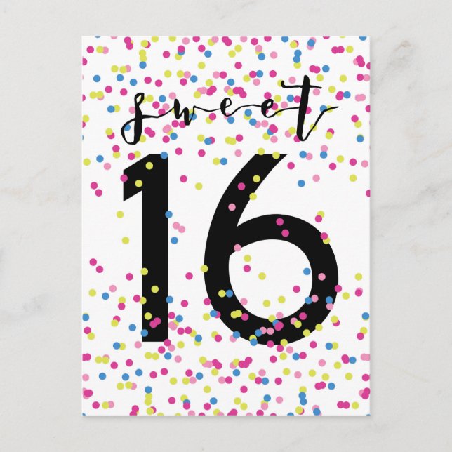 Colorful Confetti Sweet 16 Postcard (Front)