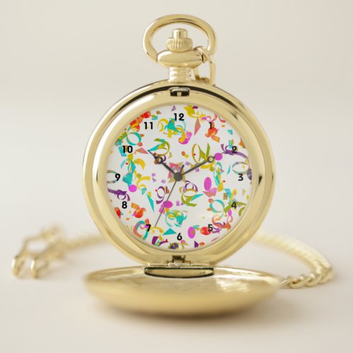 Colorful Confetti Toss and Black Numbered Face Pocket Watch