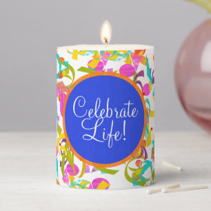 Colorful Confetti Toss Artwork Pillar Candle