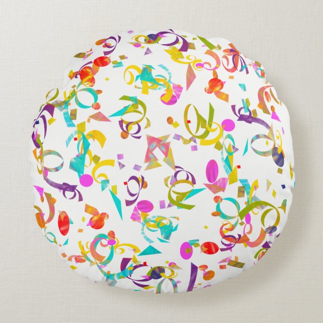 Colorful Confetti Toss Artwork Round Pillow (Front)
