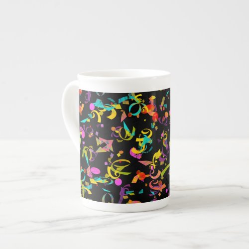 Colorful Confetti Toss Background Over Black Bone China Mug