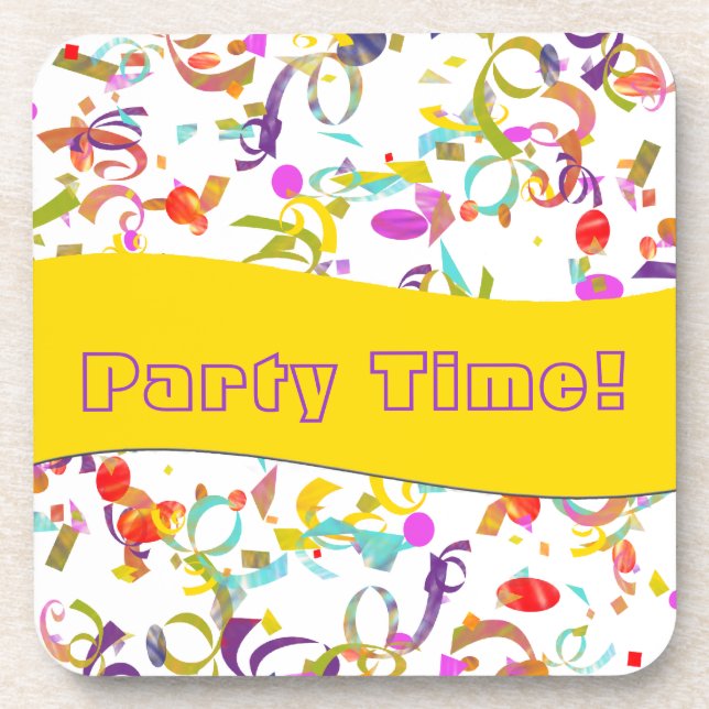 Colorful Confetti Toss Background Over White Drink Coaster (Front)