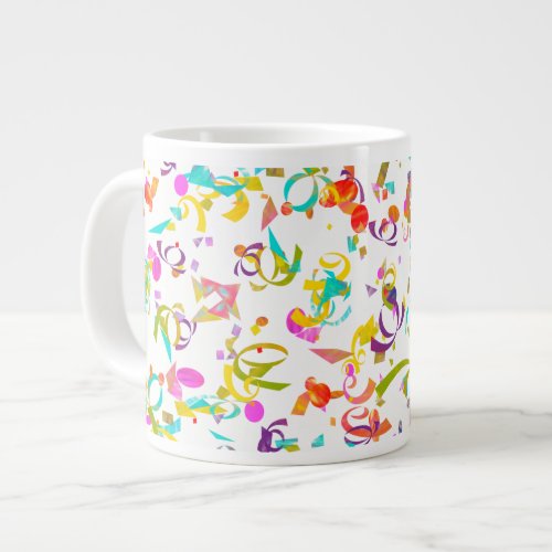 Colorful Confetti Toss Background Over White Giant Coffee Mug