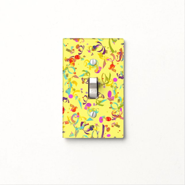 Colorful Confetti Toss Background Over Yellow Light Switch Cover (In Situ)