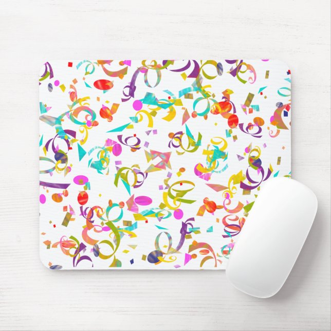 Colorful Confetti Toss Over A White Background Mouse Pad (With Mouse)