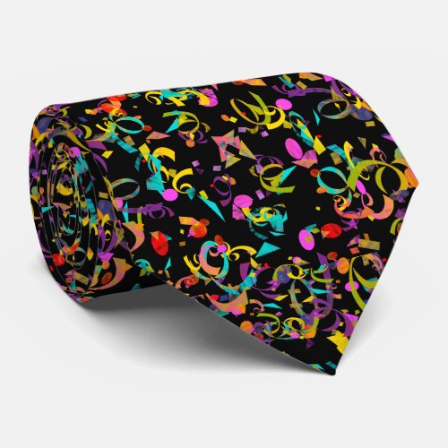 Colorful Confetti Toss Over Black Background Neck Tie