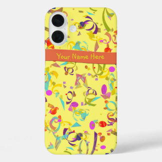 Colorful Confetti Toss Over Yellow iPhone 16 Plus Case