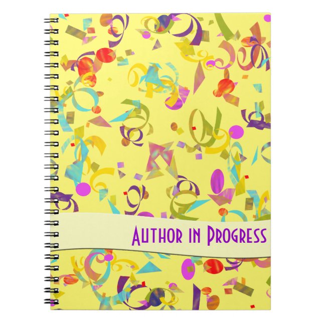 Colorful Confetti Toss Over Yellow Template Notebook (Front)