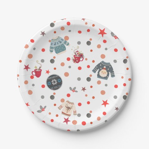 Colorful Confetti Ugly Sweater Hot Chocolate Party Paper Plates